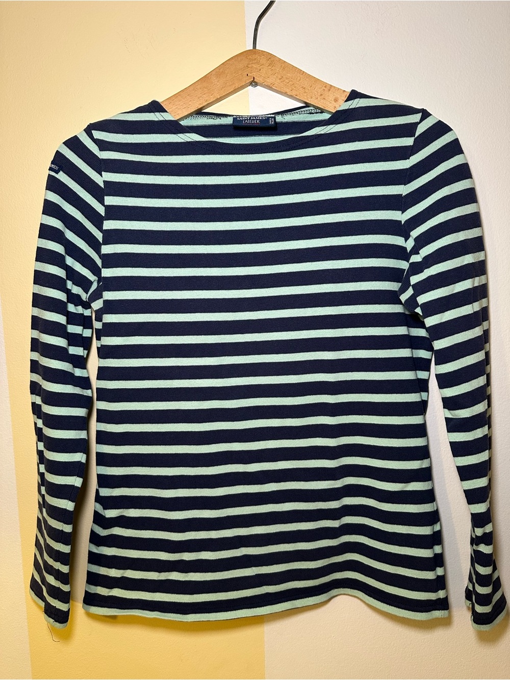 Saint James L'Atelier Breton Shirt Womens S Navy Mint Stripe Long Sleeve France
